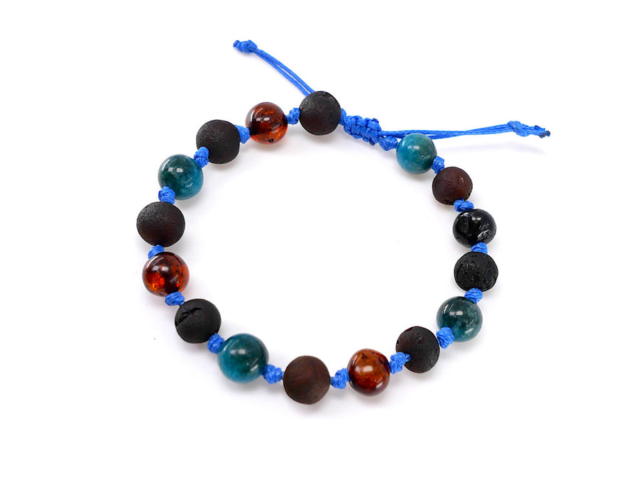 ADJUSTABLE MULTICOLOR BALTIC AMBER BRACELET / ANKLET WITH APATITE