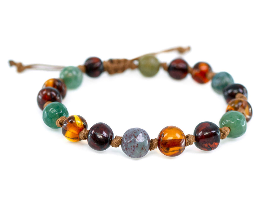 Pulsera de dentición para bebé con cuentas de ámbar multicolor y ágata india