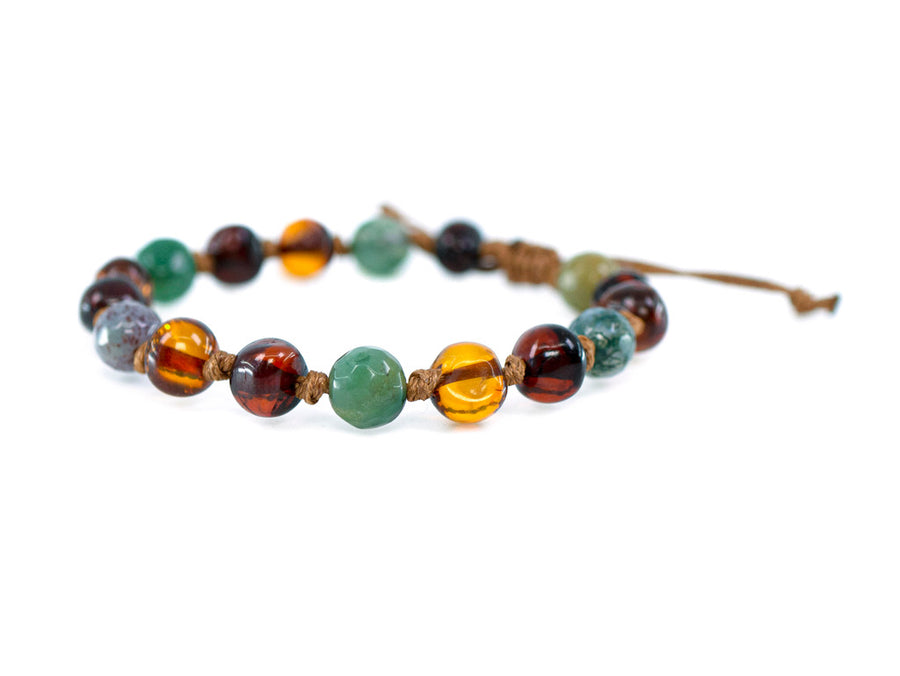 Pulsera natural de ámbar multicolor con ágata india para bebés