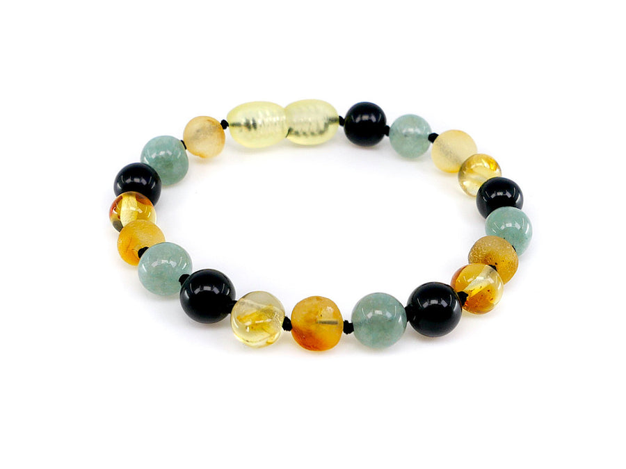 Pulsera de ámbar báltico auténtico con jade y obsidiana, ideal para calmar la dentición