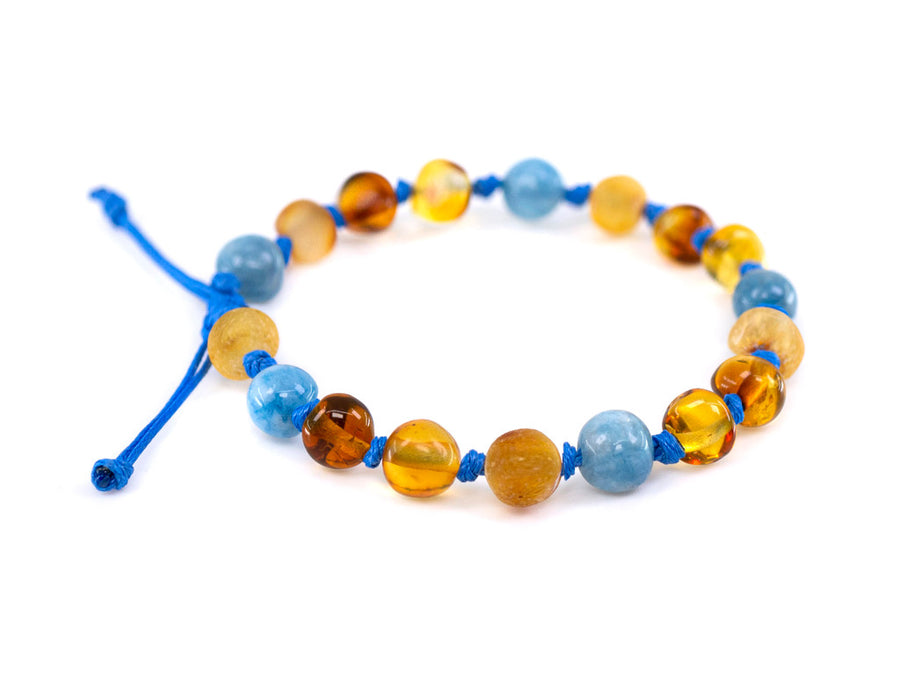 Pulsera tobillera natural de ámbar para bebés con cuentas de aventurina