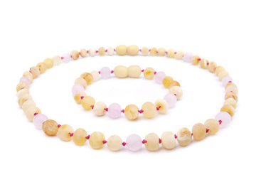 Set de dentición de ámbar con cuarzo rosa mate