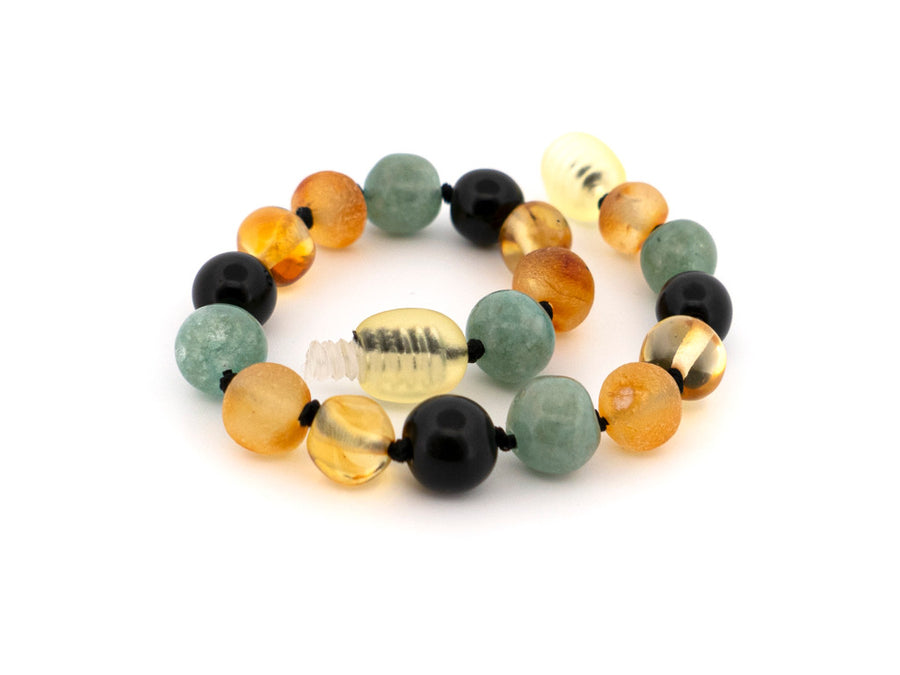 Joyería de ámbar báltico certificada, pulsera/tobillera con jade y obsidiana para bebés