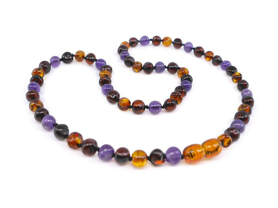 Collar de ámbar multicolor con cuentas de amatista, combinación de belleza y bienestar