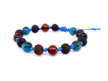 Pulsera ajustable de ámbar báltico multicolor con apatita para la dentición de bebé