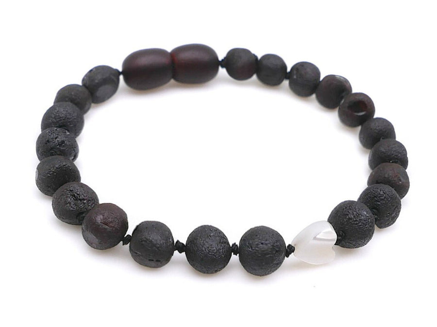 Pulsera de ámbar báltico en bruto y perla para aliviar la dentición infantil