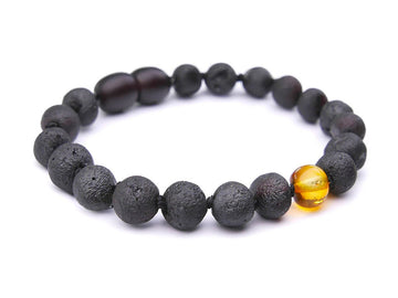 Pulsera de dentición de ámbar báltico en bruto color cereza oscura para bebé