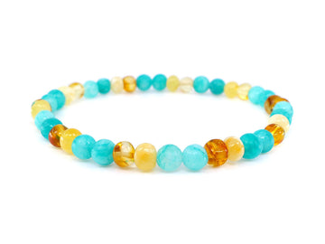 STRETCH POLISHED HONEY BALTIC AMBER ADULT ANKLET WITH AMAZONITE