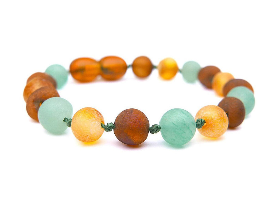 Pulsera de dentición para bebé de ámbar báltico en bruto multicolor con cuentas de ágata