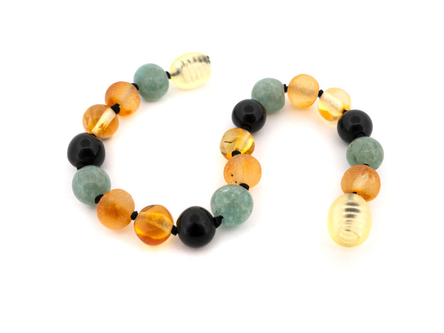 Ámbar báltico 100% genuino con piedras naturales de jade y obsidiana para bebés