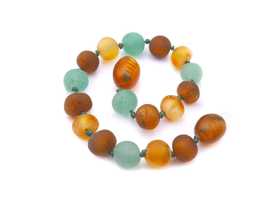 Pulsera natural de dentición con ámbar multicolor sin pulir y piedras de ágata