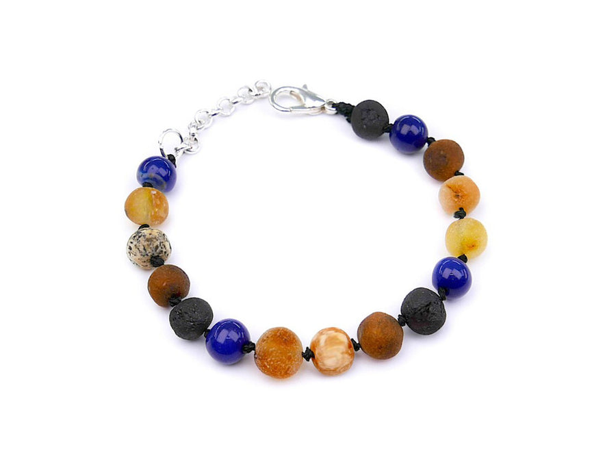Pulsera/tobillera ajustable de ámbar multicolor y ágata azul para calmar molestias