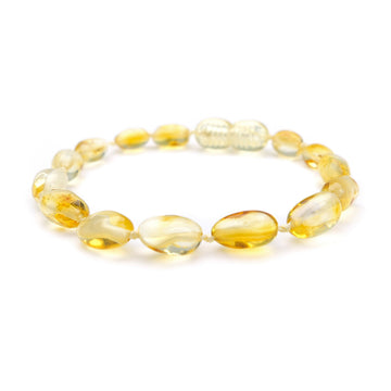 Pulsera de ámbar báltico para la dentición con cuentas pulidas color limón