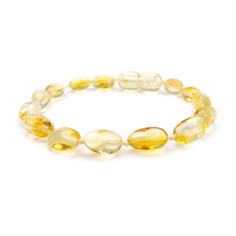 Pulsera de ámbar báltico para la dentición con cuentas pulidas color limón