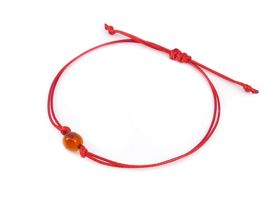 Pulsera de hilo rojo con ámbar natural pulido color coñac, perfecta para adultos y bebés