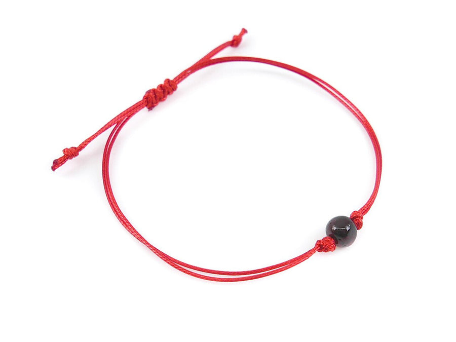 Pulsera de hilo rojo con ámbar natural pulido color cereza oscura, perfecta para adultos y bebés