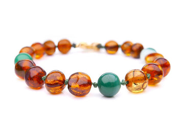 POLISHED COGNAC BALTIC AMBER TEETHING BRACELET / ANKLET WITH AGATE