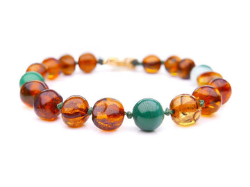 Pulsera de dentición para bebé de ámbar pulido color coñac con cuentas de ágata
