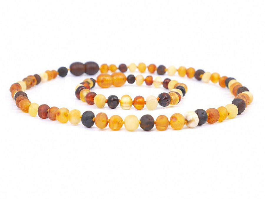 Conjunto de collar y pulsera de ámbar crudo multicolor, alivio natural y seguro para bebés en la etapa de dentición