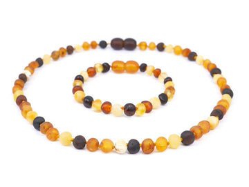 Conjunto de ámbar báltico para la dentición con cuentas multicolores crudas y sin pulir, alivio natural para bebés