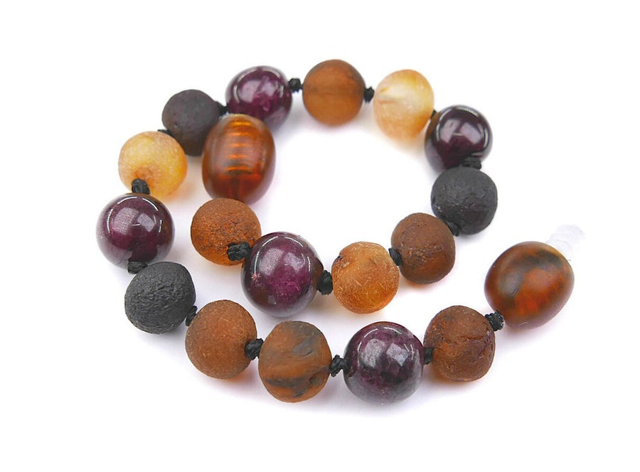 Pulsera calmante de ámbar multicolor y granate para aliviar la dentición infantil