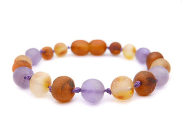 Pulsera de ámbar crudo multicolor con amatista para la dentición de bebés