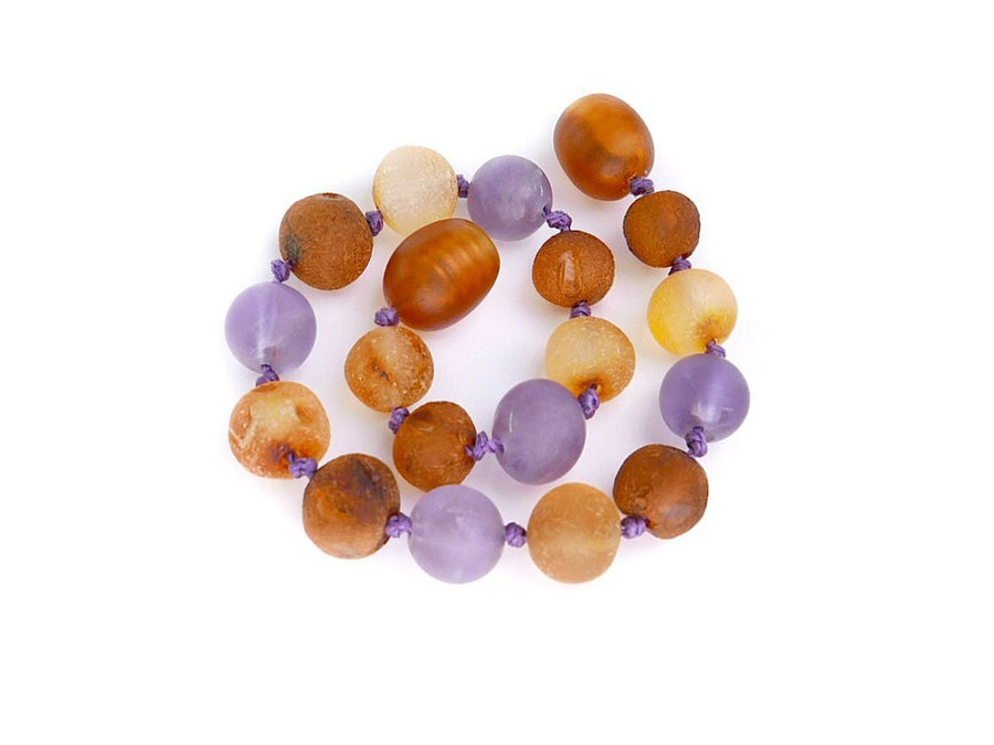 Pulsera de ámbar sin pulir con cuentas de amatista, alivio natural para la dentición