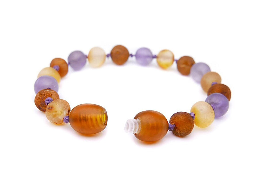 Ámbar báltico 100% auténtico con amatista, pulsera/tobillera para bebés