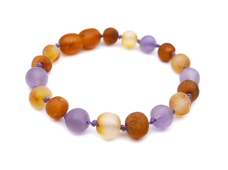 Pulsera de ámbar crudo multicolor con amatista, diseño seguro y efectivo para bebés