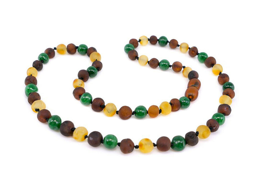 Collar de ámbar crudo multicolor con cuenta de jade, equilibrio y energía positiva