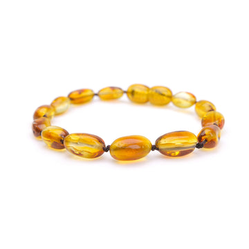 Pulsera de dentición para bebé de ámbar báltico pulido color miel