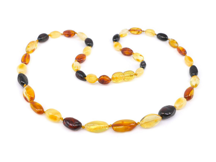 Joyería curativa de ámbar multicolor, collar con cuentas en forma de oliva para energía y protección