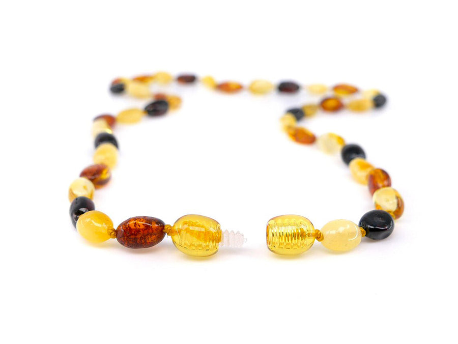 Joyería de ámbar báltico auténtico, collar multicolor con cuentas pulidas en forma de oliva