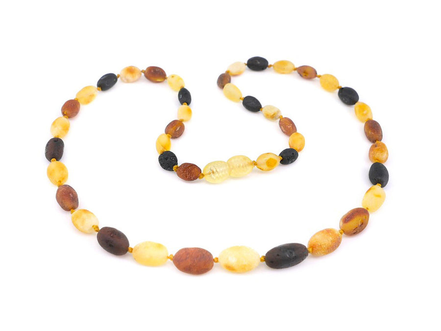 Collar de ámbar crudo en tonos multicolores, diseño artesanal con cuentas en forma de oliva