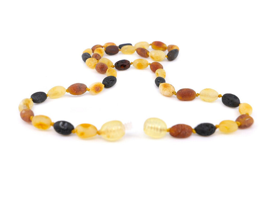 Joyería de ámbar báltico auténtico, collar multicolor con cuentas en forma de oliva sin pulir