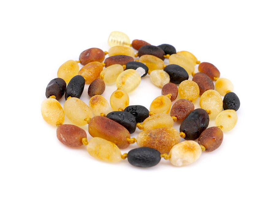 Ámbar báltico sin pulir multicolor con cuentas en forma de oliva, ideal para bienestar y energía