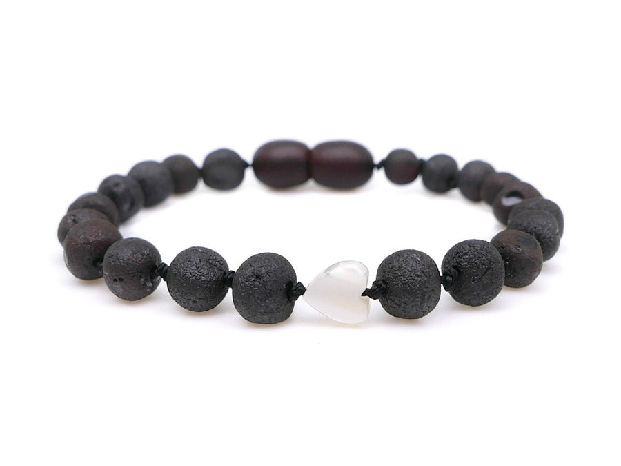 Pulsera de dentición con cuentas de ámbar cereza y perla para niños pequeños