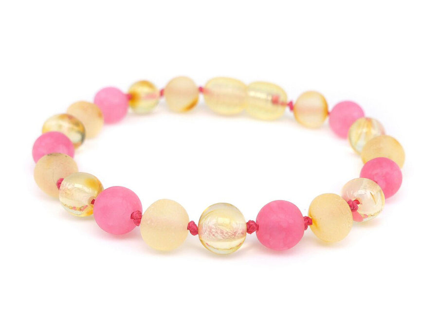 HONEY BALTIC AMBER BRACELET / ANKLET WITH PINK JADE