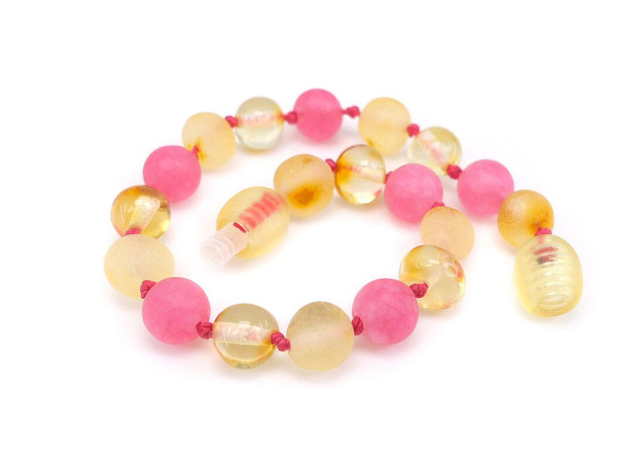 HONEY BALTIC AMBER BRACELET / ANKLET WITH PINK JADE