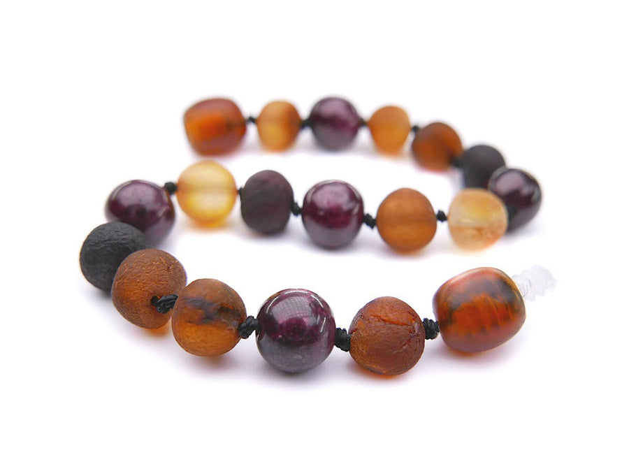 Tobillera natural de ámbar báltico multicolor con cuentas de granate para bebé