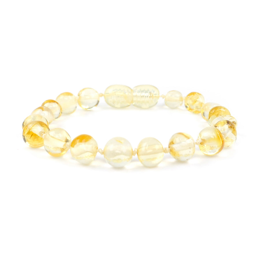 Pulsera de dentición para niños con ámbar báltico pulido color limón