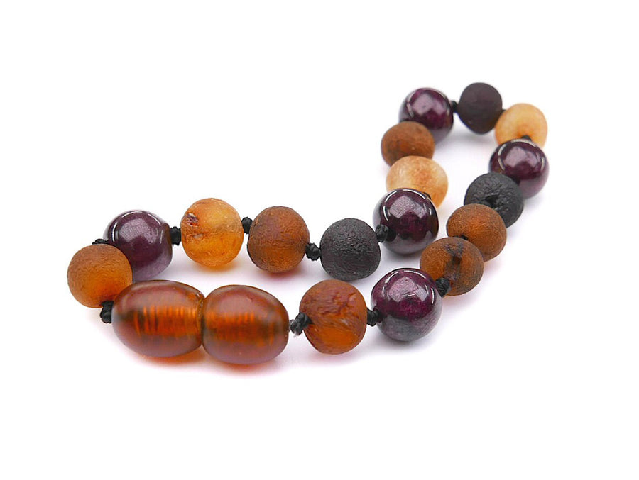 Pulsera natural para bebé de ámbar en bruto multicolor y granate