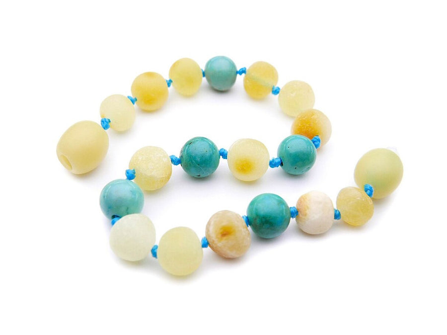 Pulsera calmante de ámbar color butterscotch y turquesa para la dentición de bebés