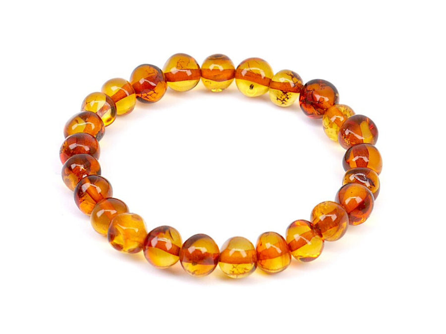 Pulsera tobillera de ámbar báltico color coñac, ideal para aliviar la dentición infantil