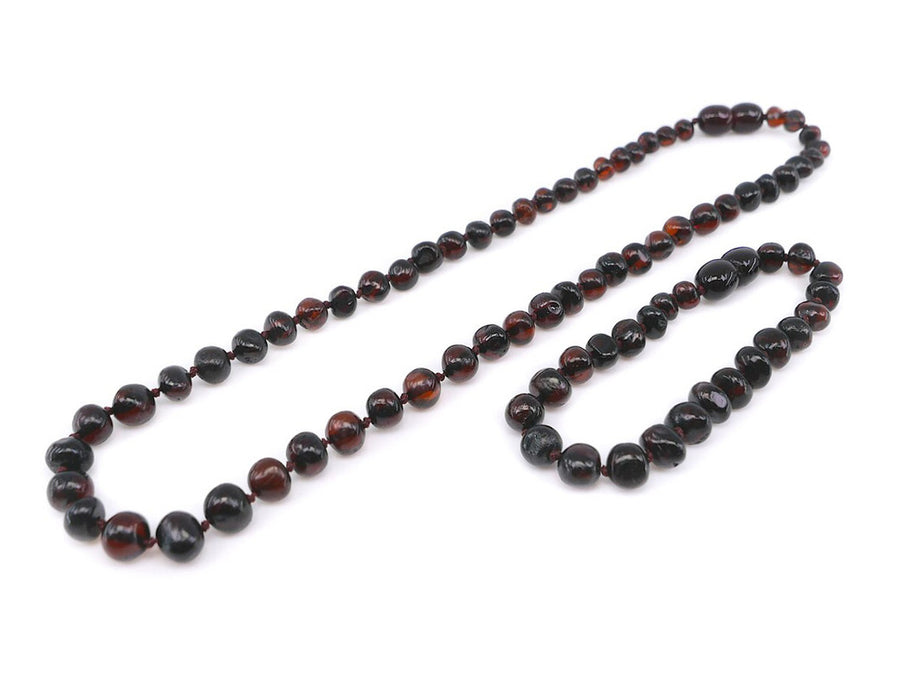 Set de ámbar natural con cuentas barrocas cereza oscuro, ideal para calmar la dentición de forma segura