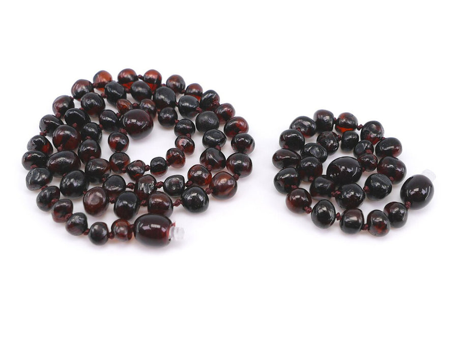 Collar y pulsera de ámbar báltico cereza oscuro para bebés, alivio natural para la dentición