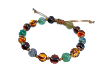 Pulsera de dentición ajustable de ámbar multicolor con cuentas de ágata india para bebé