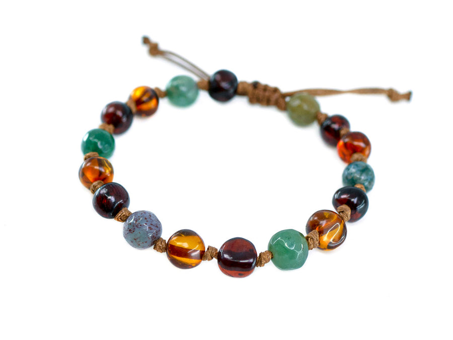 Pulsera de dentición ajustable de ámbar multicolor con cuentas de ágata india para bebé