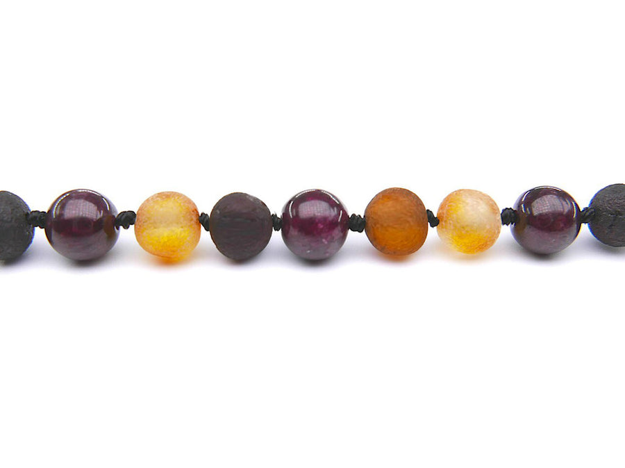 Pulsera/tobillera artesanal de ámbar báltico multicolor con piedra de granate