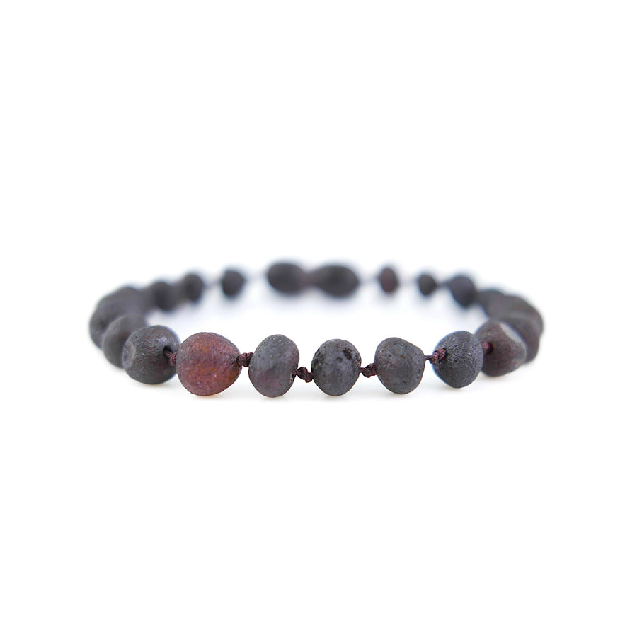 Pulsera natural de dentición con ámbar cereza oscura barroco sin pulir